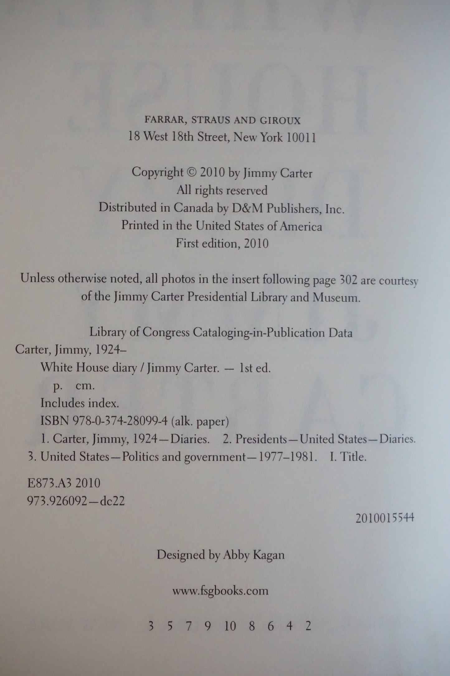 White House Diary by Jimmy Carter 2010 - Signed