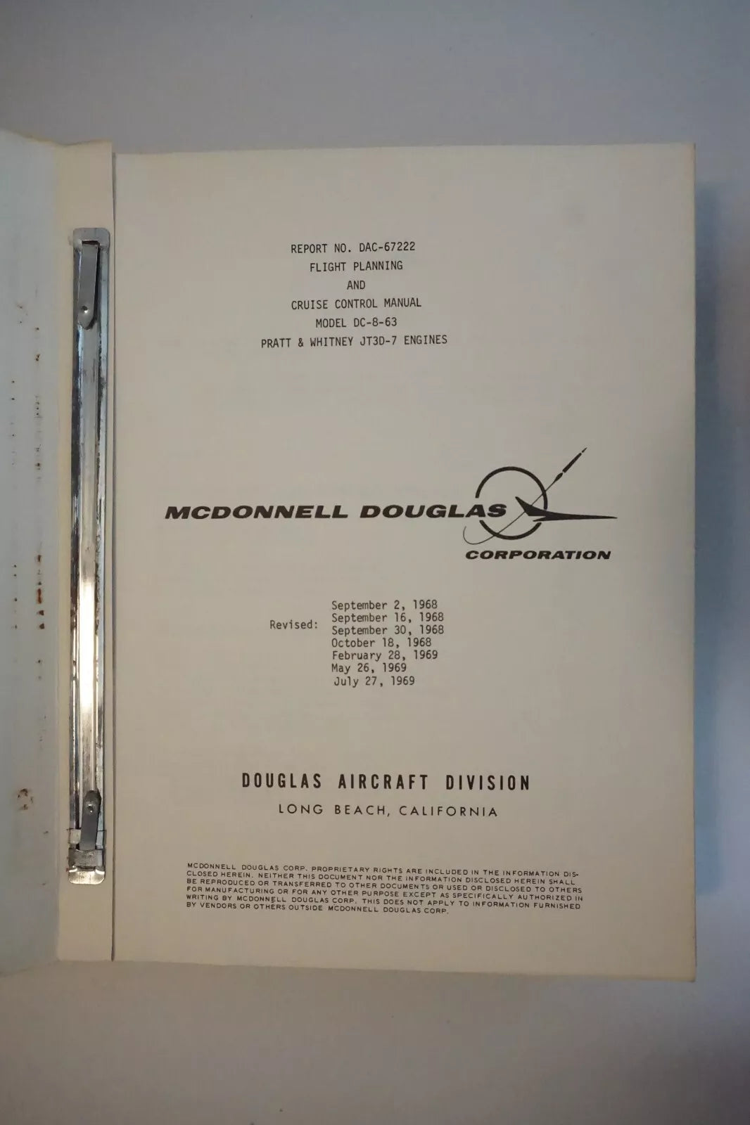 McDonnell Douglas DC-8-63 Flight Planning and Cruise Control Manual 1969