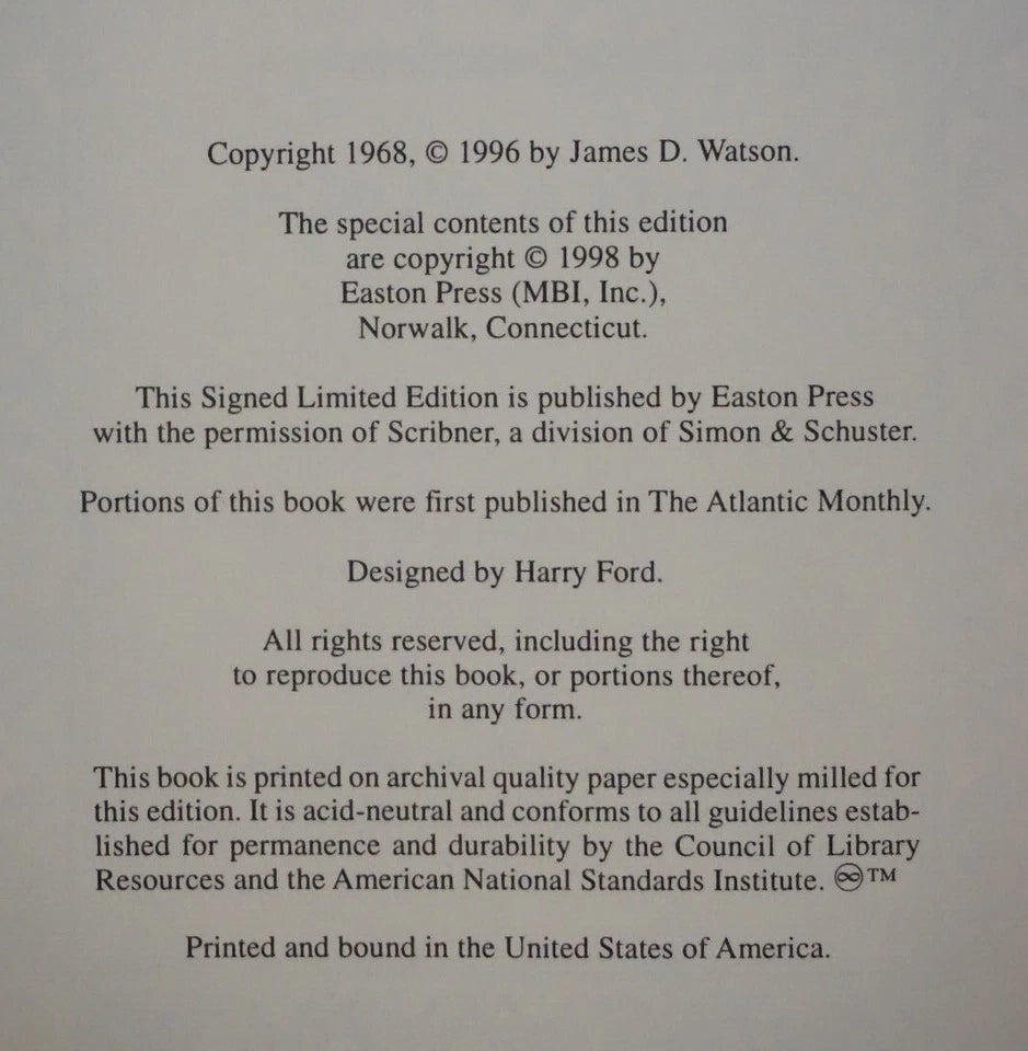 The Double Helix by James D. Watson 1998 - Signed Limited Edition Easton Press