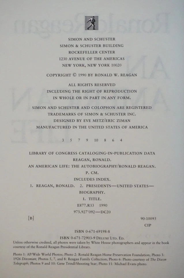 An American Life by Ronald Reagan 1990 - Signed