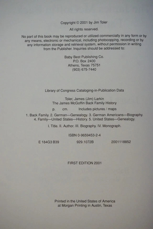 James Larkin Toler Collection - Back and Toler Family History