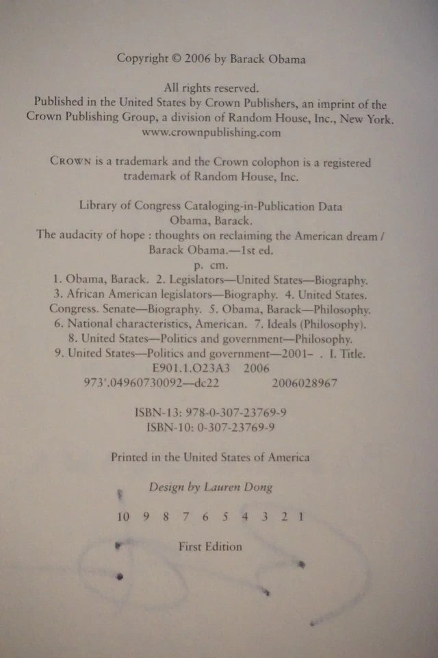 The Audacity of Hope by Barak Obama 2006 - Signed 1st Edition