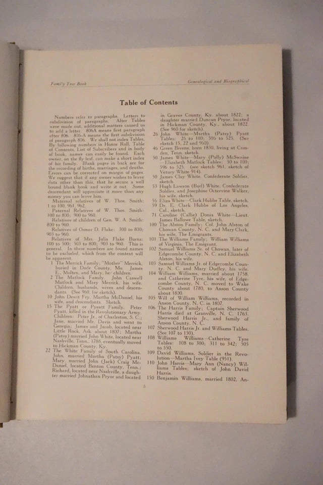 Smith Family Tree Book by W. Thomas Smith 1922