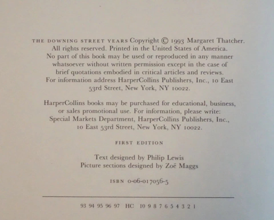 The Downing Street Years by Margaret Thatcher 1993 - Signed