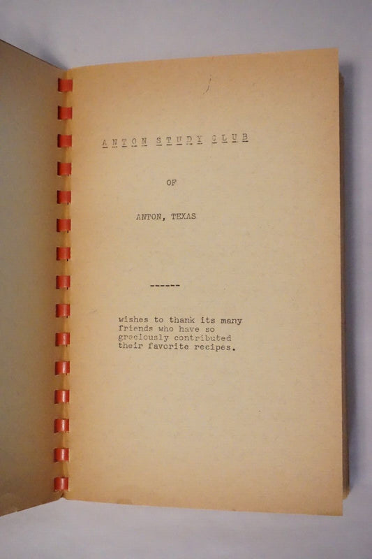 Anton, Texas Study Club Cookbook 1952 Spiralbound
