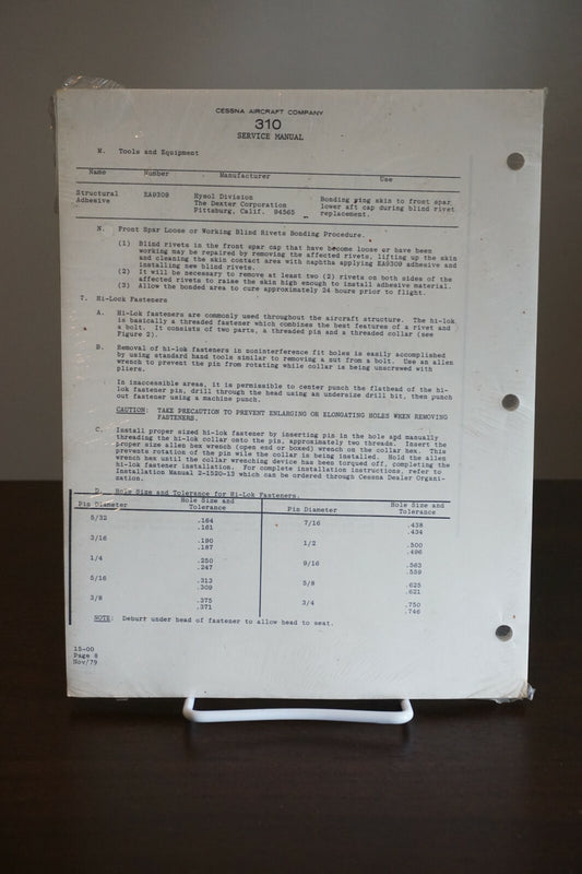 Cessna 310 and Turbo 310 Service Manual Revision 8 - November 1979