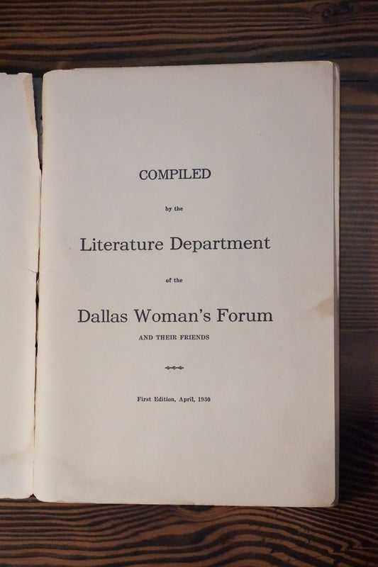 The Dallas Woman's Forum Cookbook 1930 Staplebound