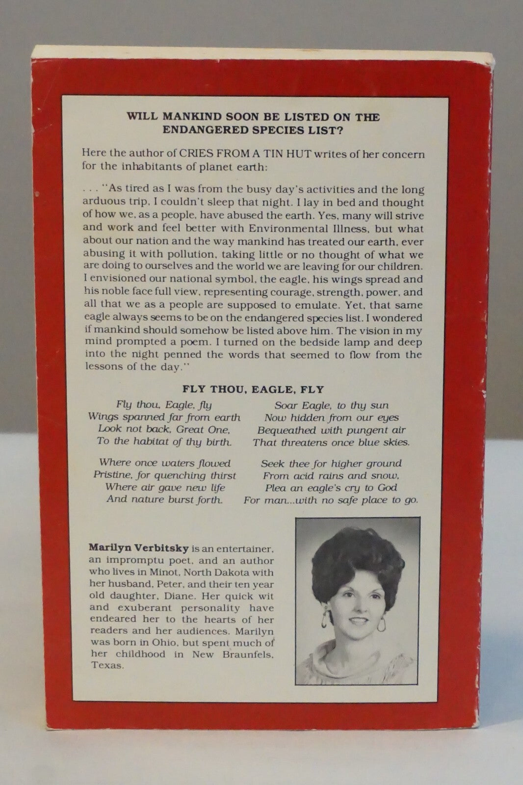 Cries From A Tin Hut by Marilyn Verbitsky 1989 Signed