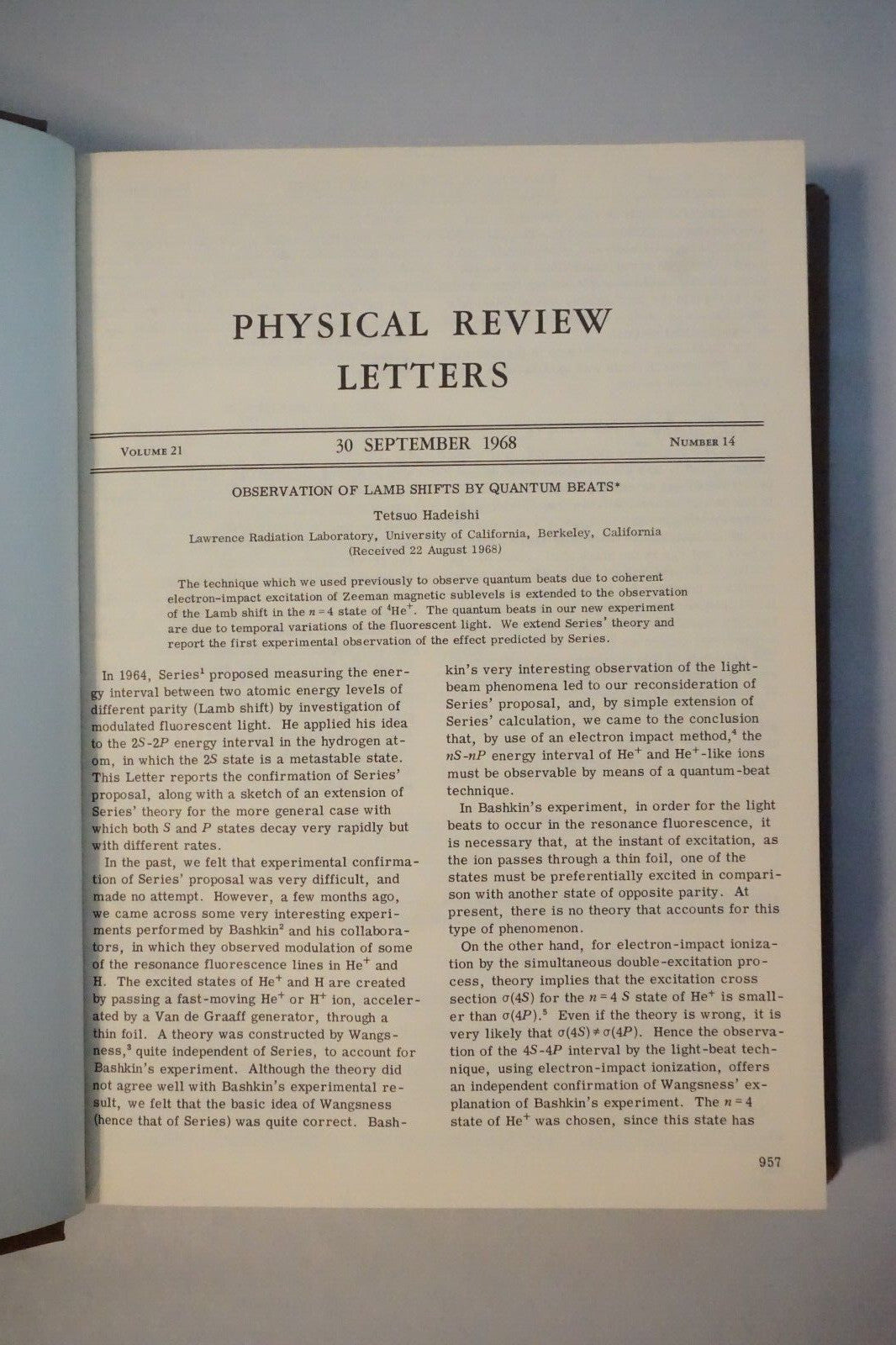 Physical Review Letters 1968 Volume 21 Number 1-26