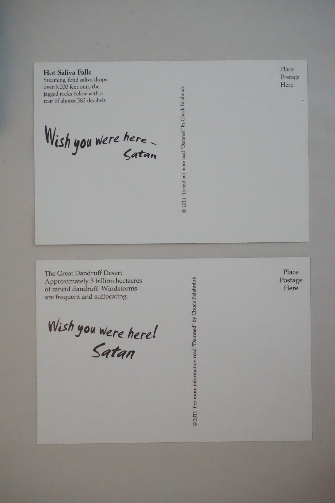 Signed Damned by Chuck Palahniuk with Post Cards 2011 HC DJ