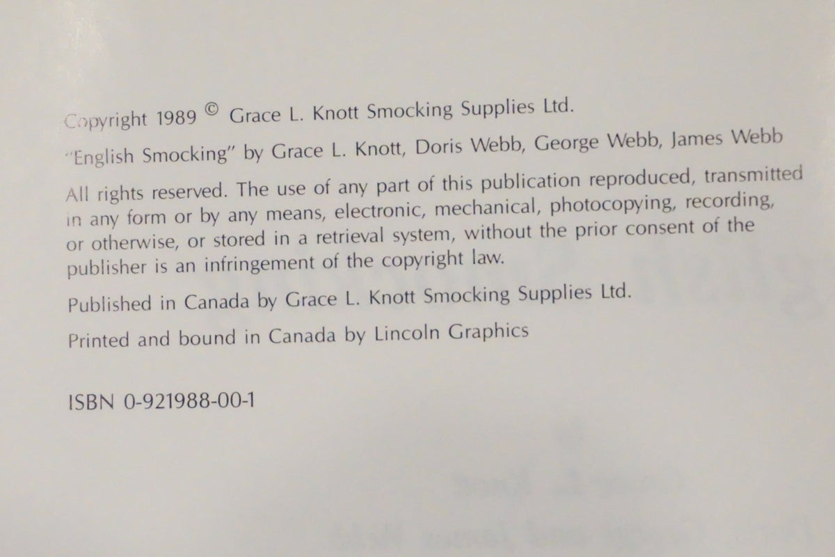 English Smocking by Grace L. Knott 1989 Heirloom Sewing Book Canada