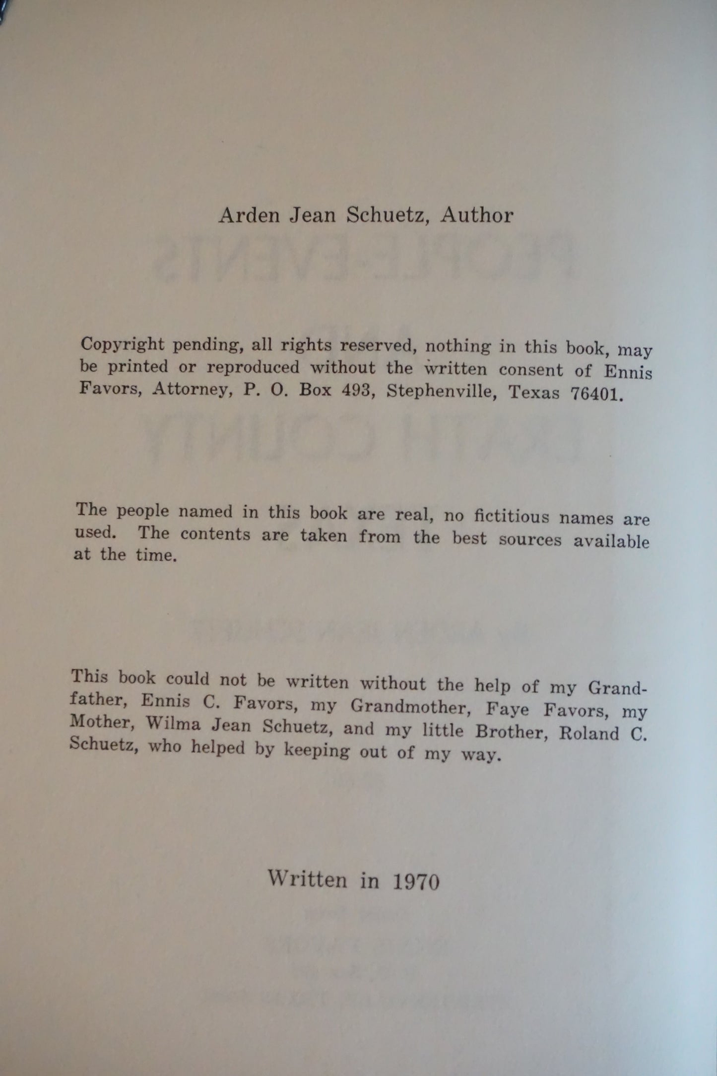 People-Events and Erath County, Texas by Arden Jean Schuetz 1970