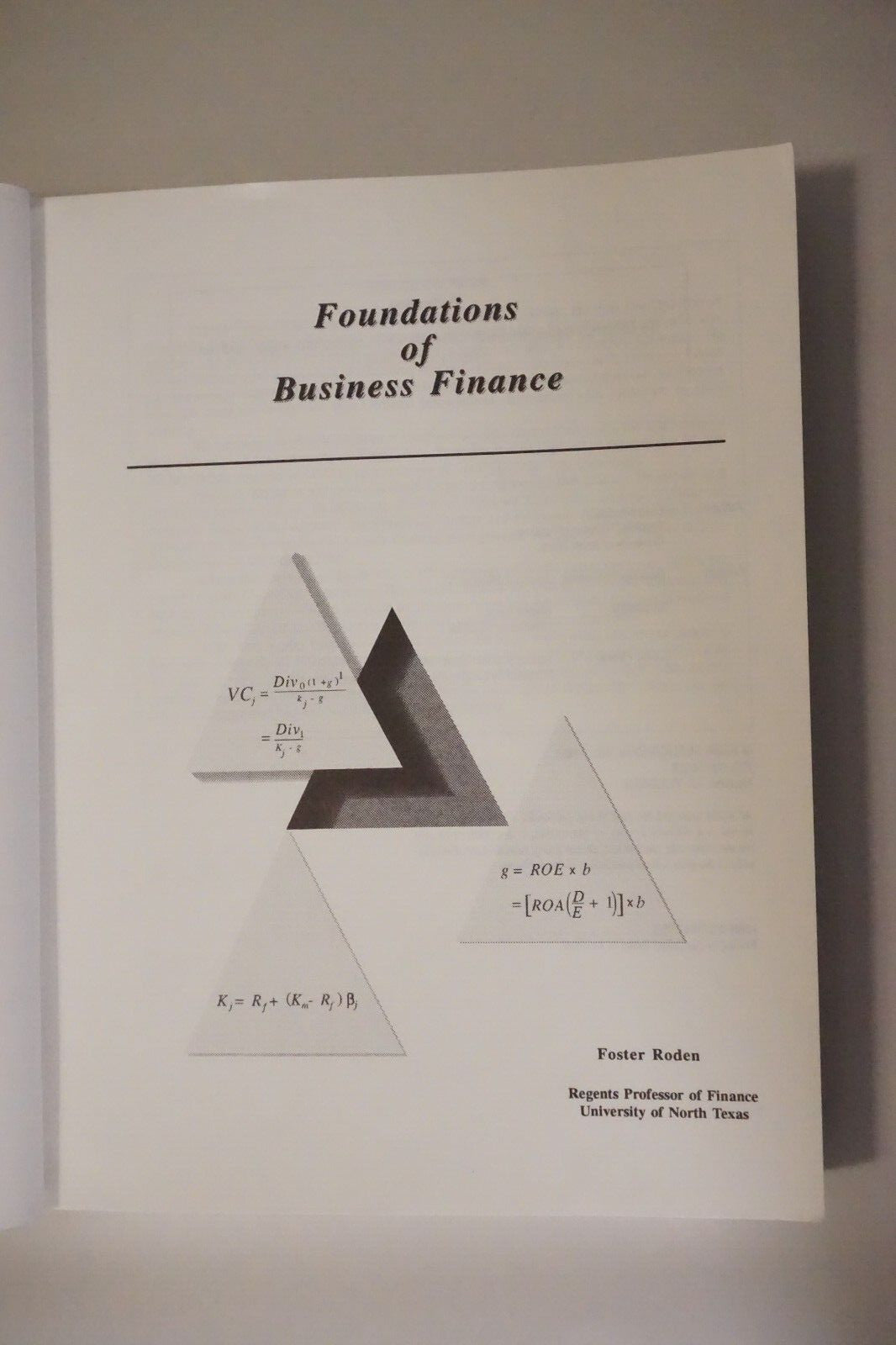 Foundations of Business Finance by Foster Roden 1993 Signed