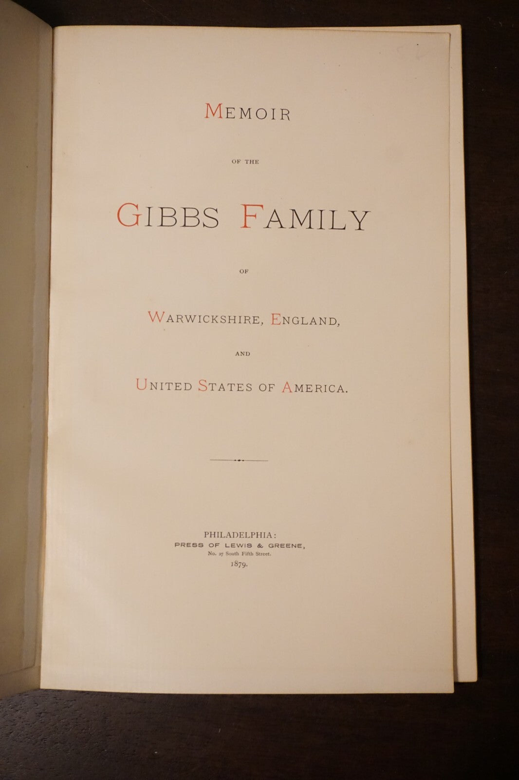 Memoir of The Gibbs Family of Warwickshire, England and The United States 1879