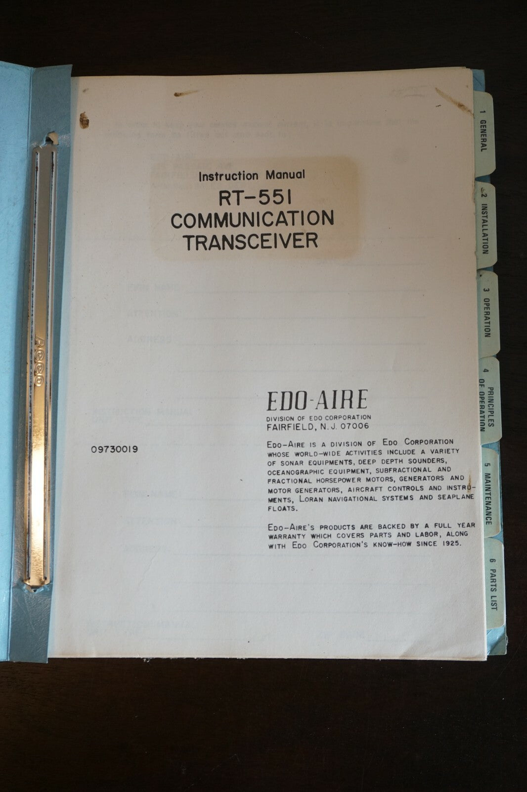 Edo-Aire RT-551 Communication Transceiver Instruction Manual