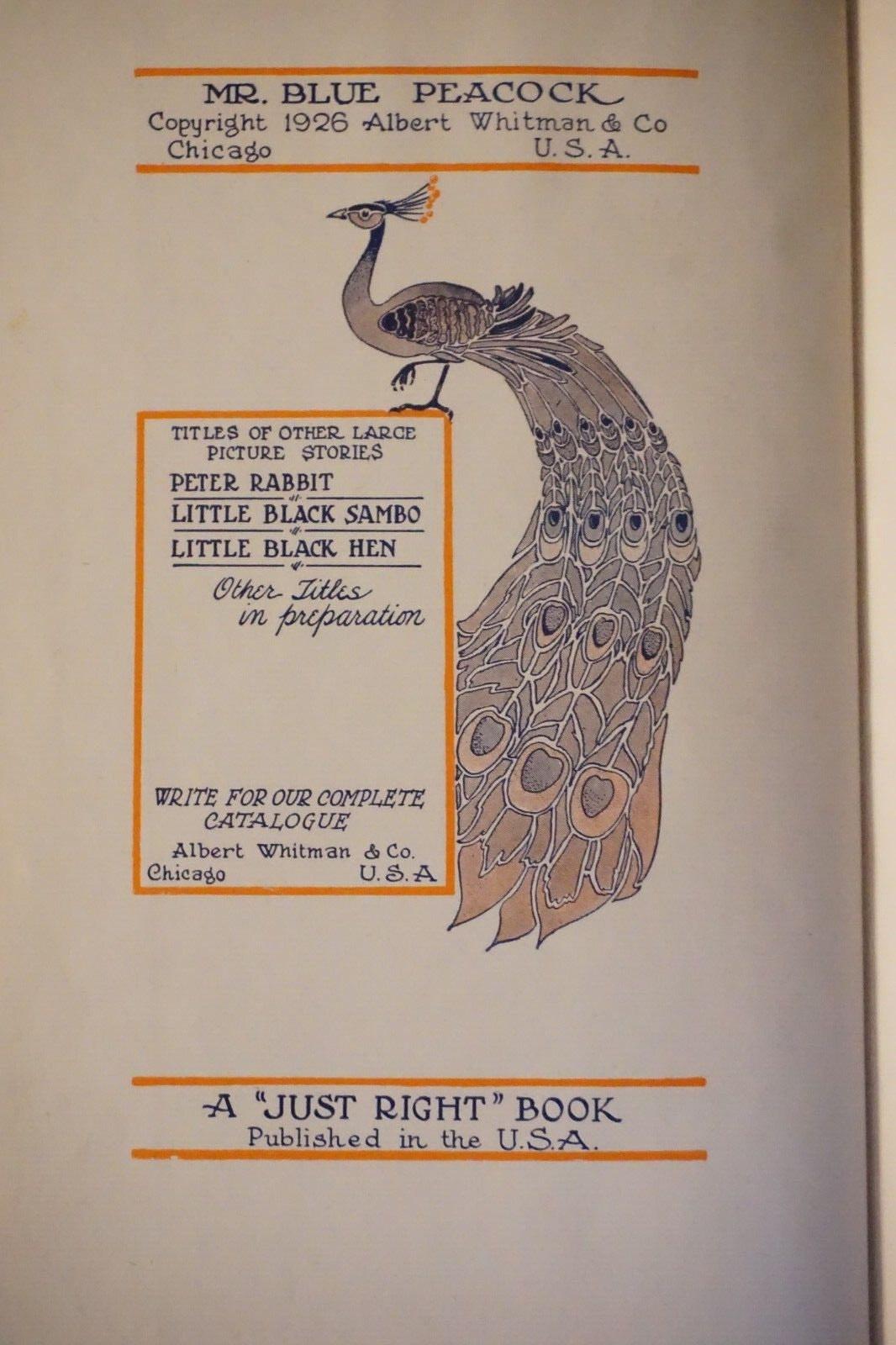 Mr. Blue Peacock by Edna Groff Deihl 1926 HC DJ