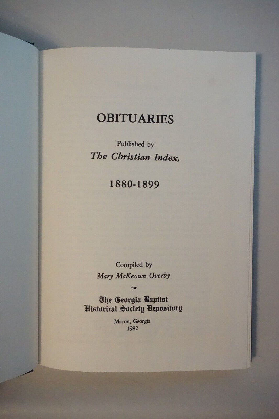 Obituaries by The Christian Index 1880-1899 Georgia Baptist Historical Society