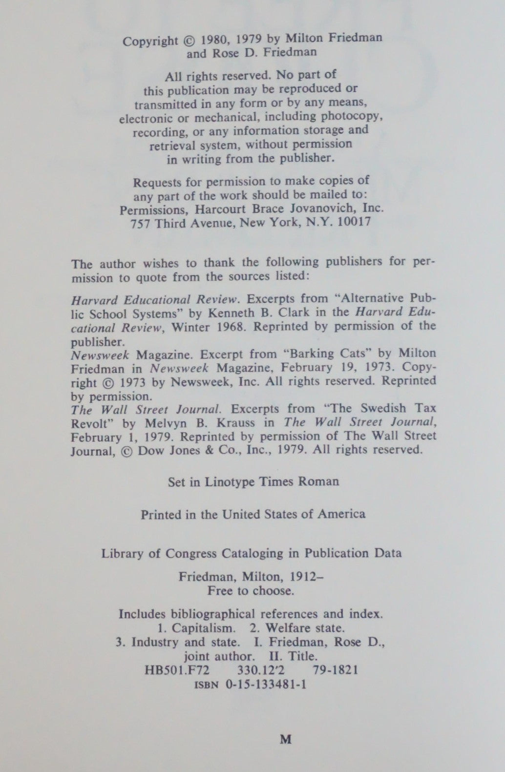 Free to Choose by Milton and Rose Friedman 1980 Signed HC DJ