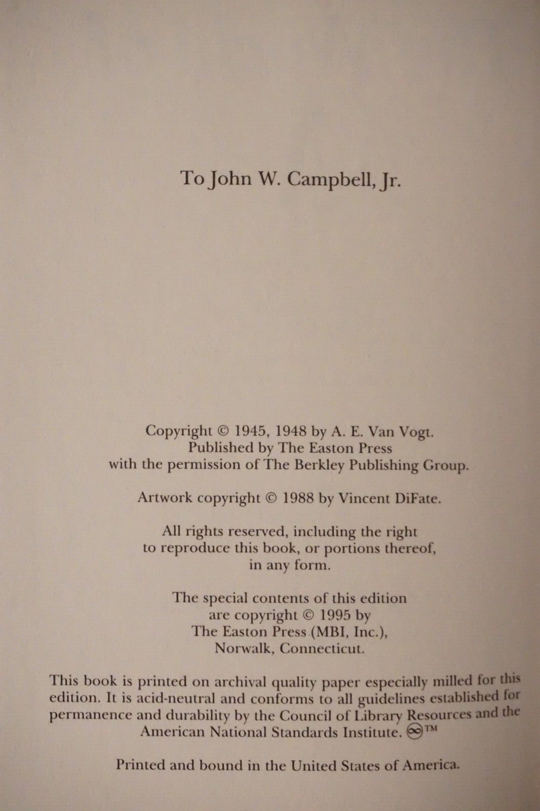 The World of A by A.E. Van Vogt 1995 Easton Press