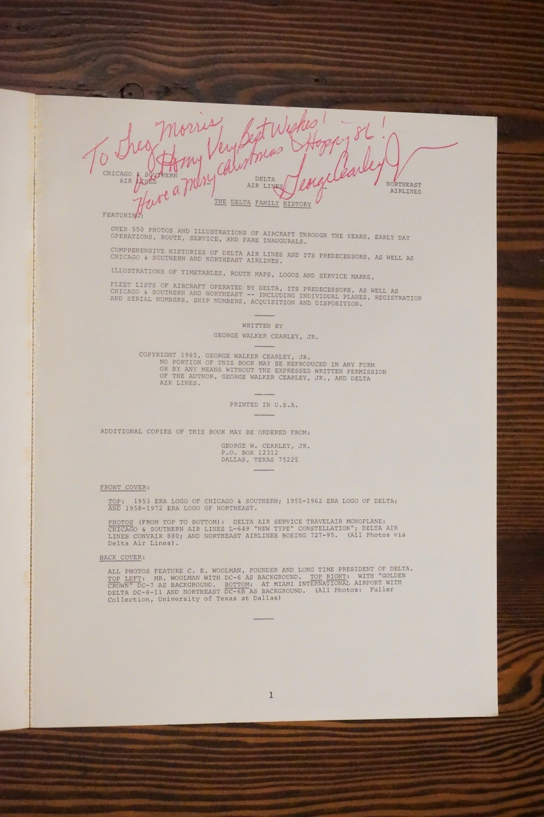 The Delta Airlines Family History by George W. Cearley, Jr. 1985 Signed