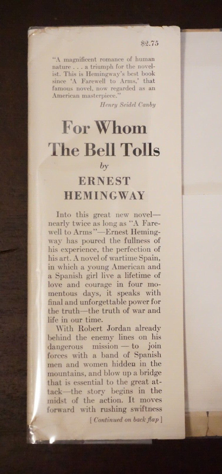 For Whom The Bell Tolls by Ernest Hemingway 1940 First Printing