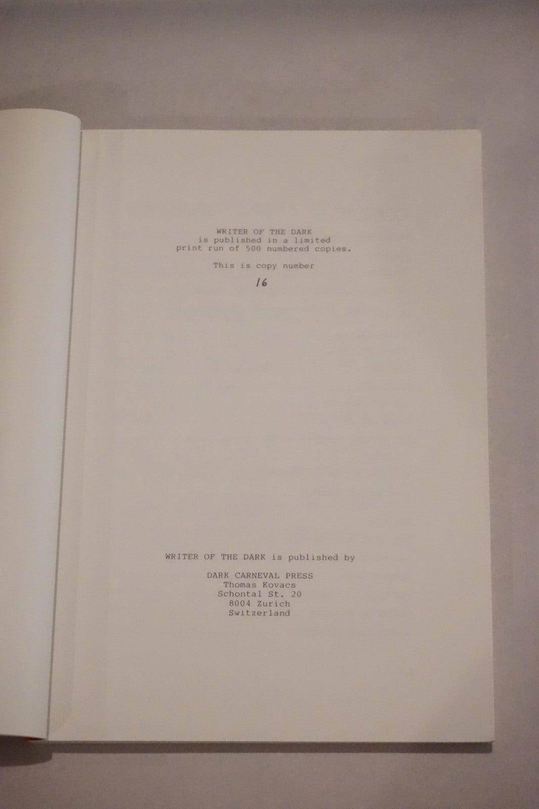 Writer of the Dark by Robert E. Howard 1986 Softcover Limited Edition