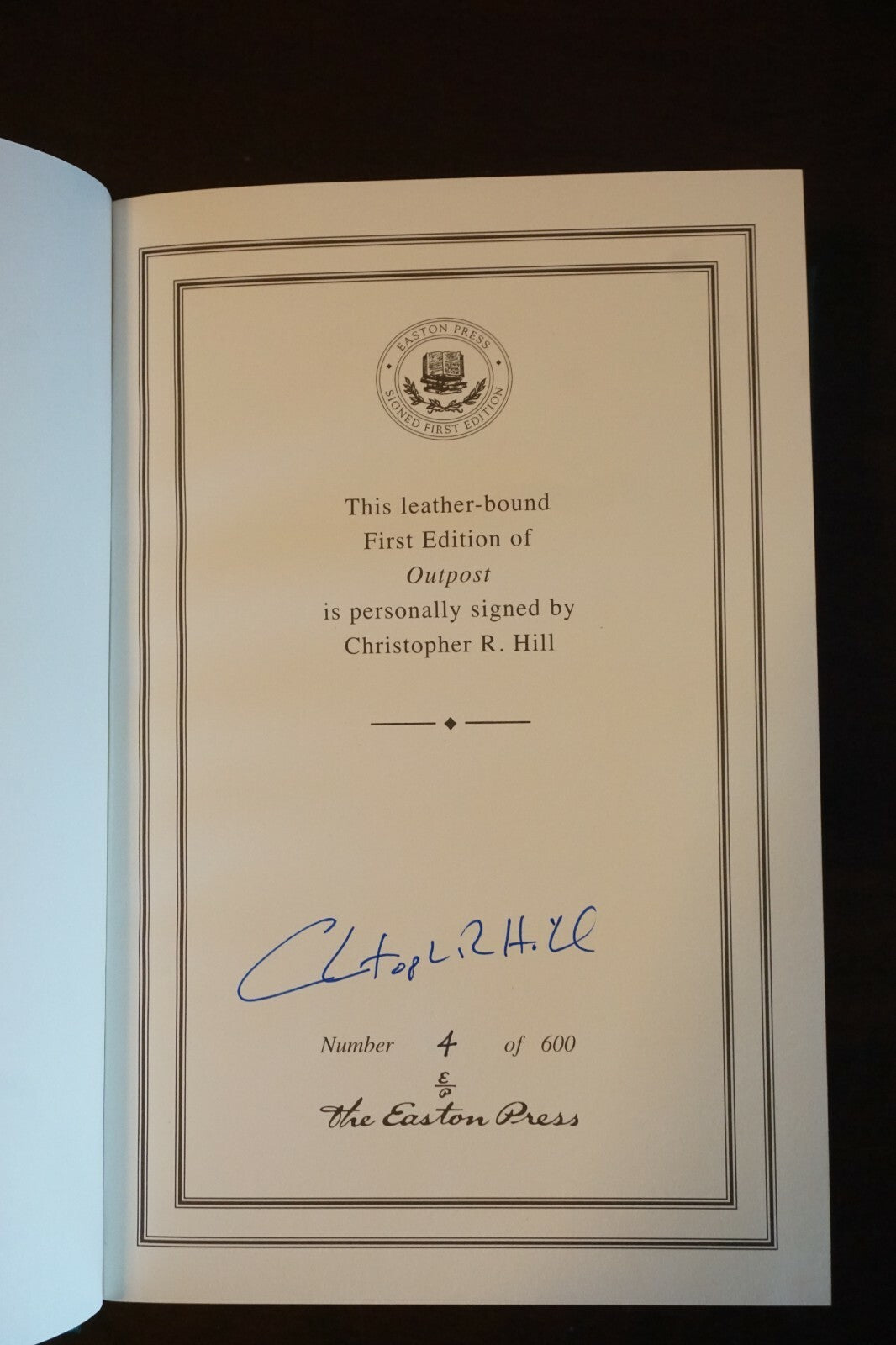 Outpost by Christopher R. Hill 2014 Signed 1st Edition Easton Press No. 4 of 600
