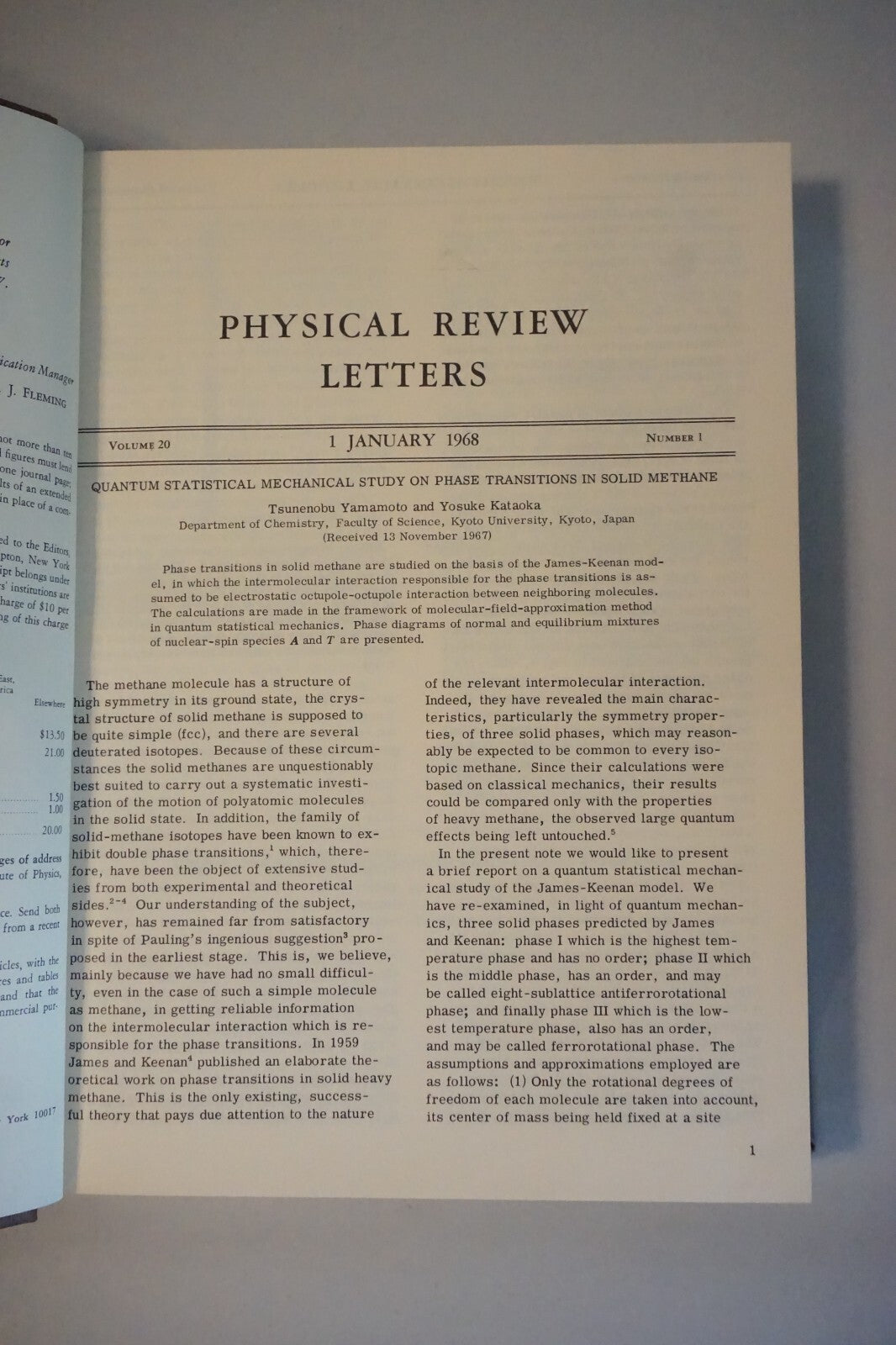 Physical Review Letters 1968 Volume 20 Number 1-26