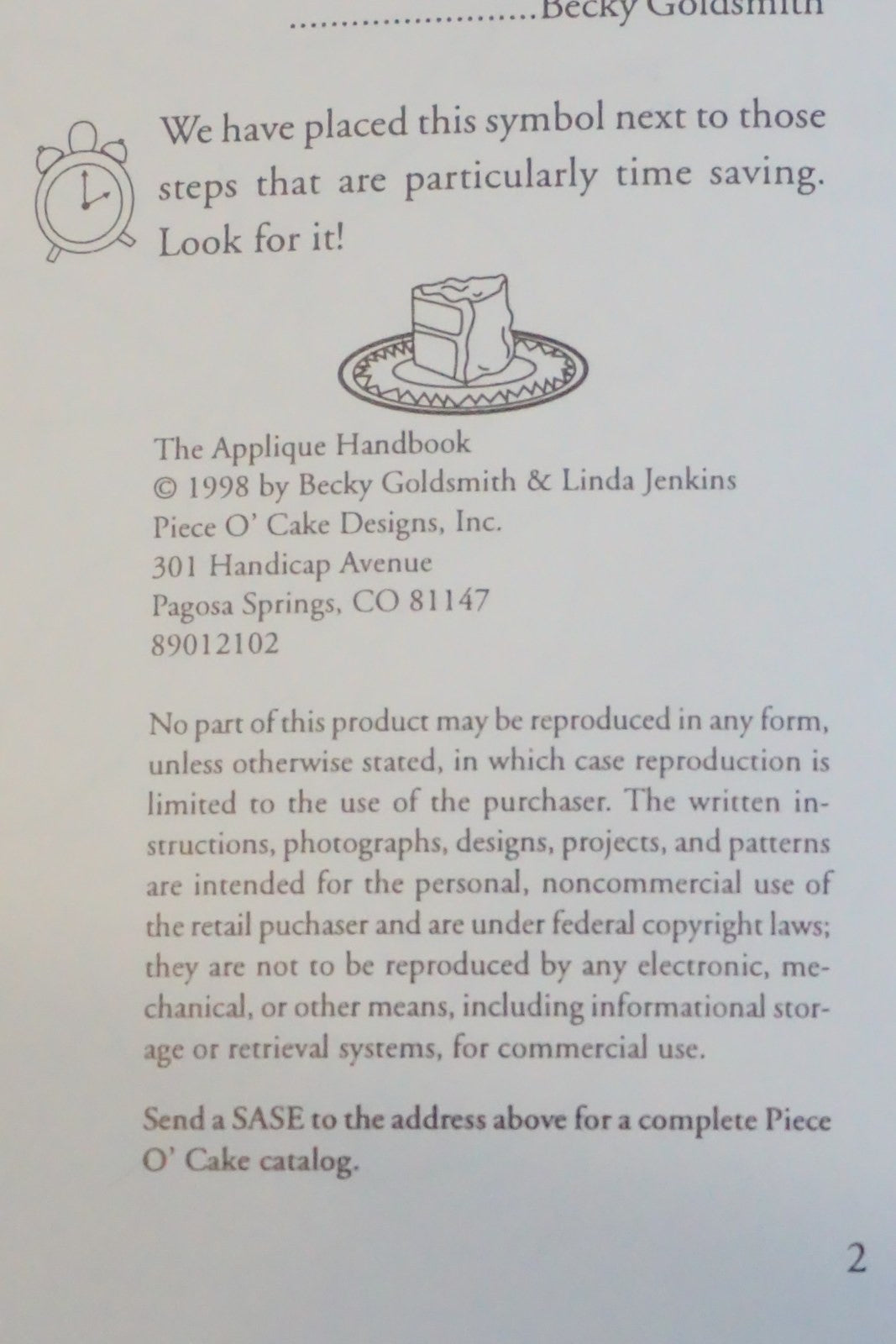 The Applique Handbook Piece O Cake Way Goldsmith Jenkins 1998 Softcover