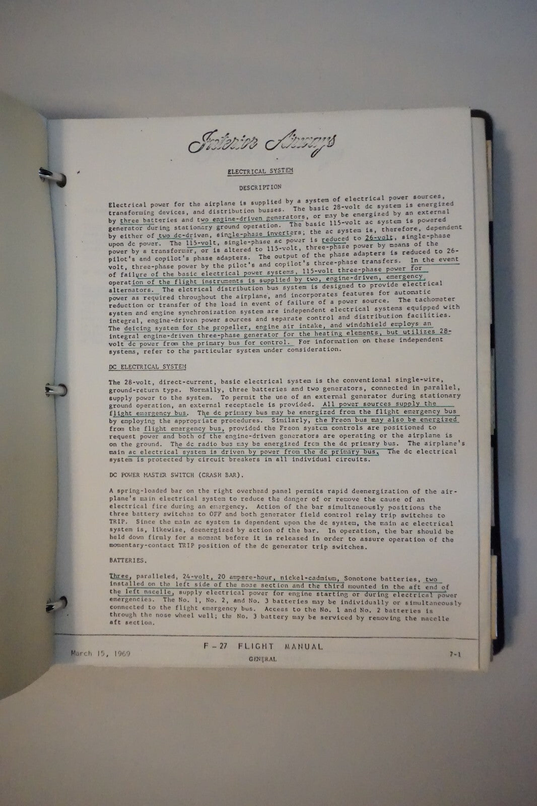 Interior Airways F-27 Airplane Manual For The 514-7 Engine