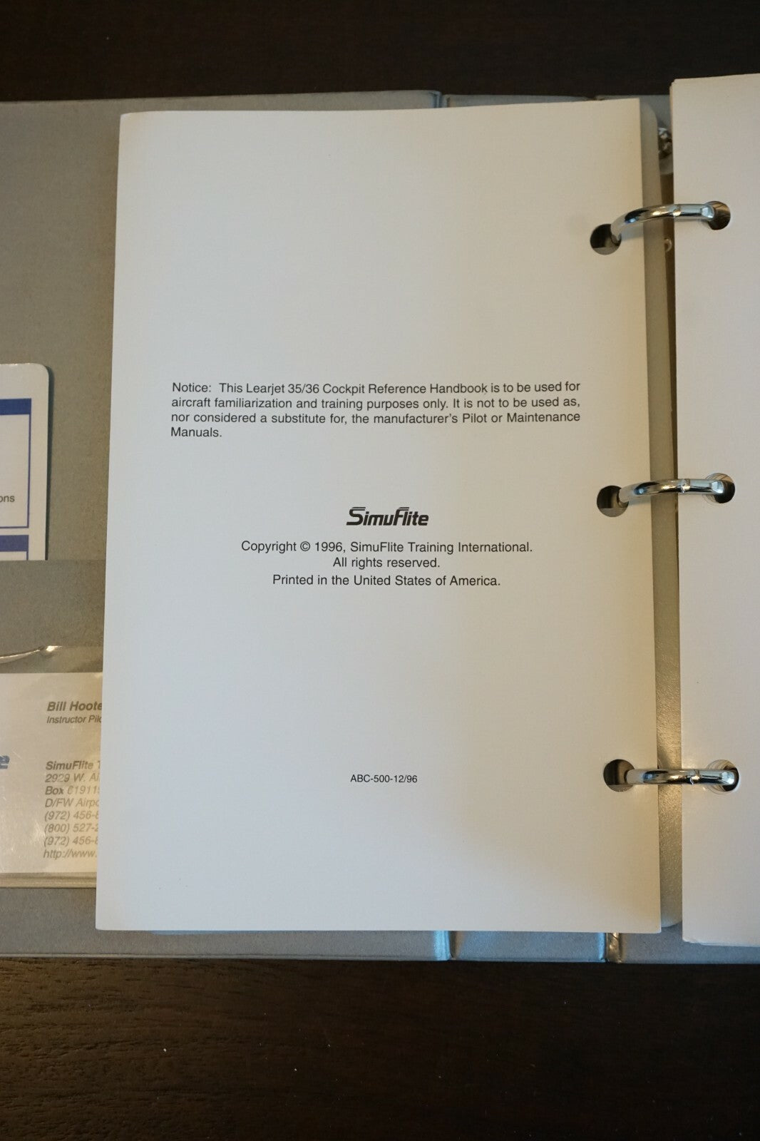 SimuFlite Learjet 35 36 Cockpit Reference Handbook