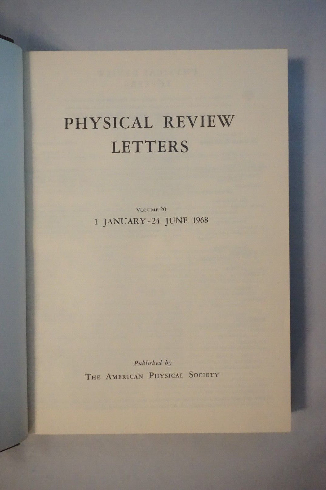 Physical Review Letters 1968 Volume 20 Number 1-26