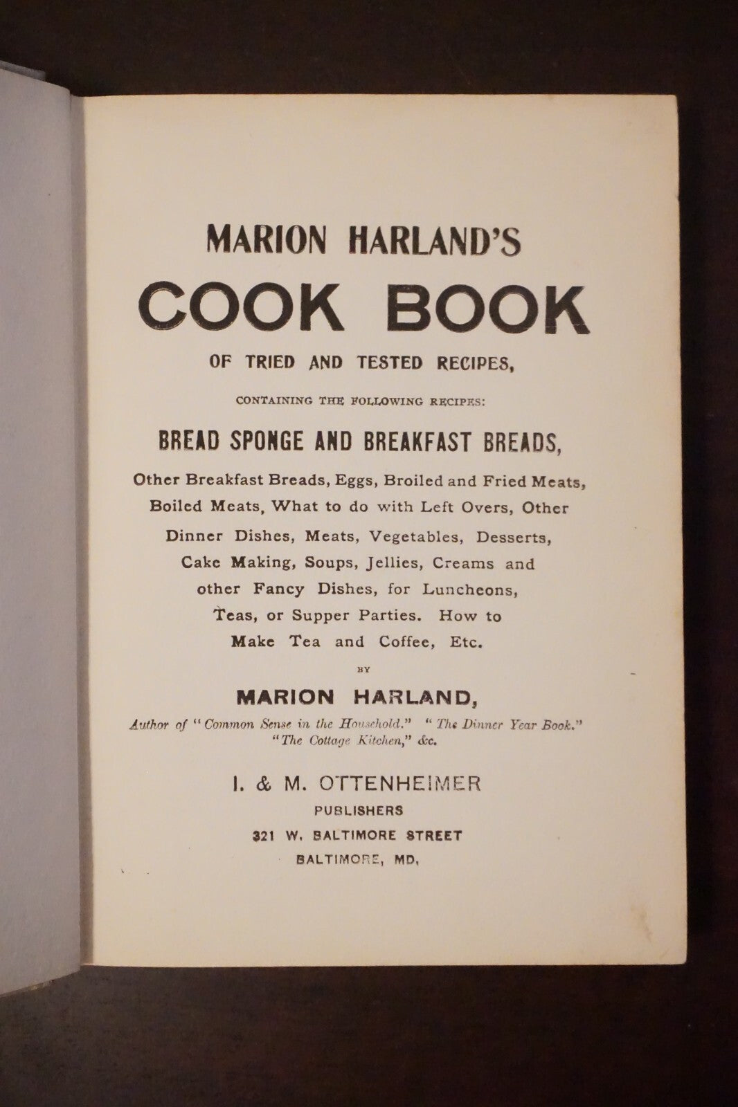 Marion Harland's Cookbook 1907 Hardcover