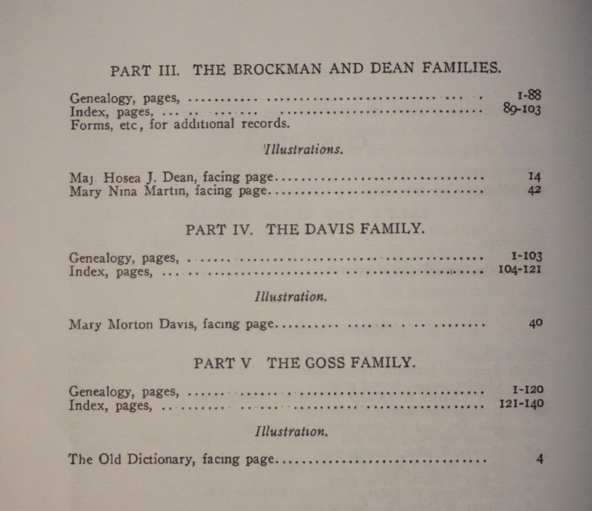 Genealogies of the Clark, Parks, Brockman and Dean, Davis and Goss Families 2009