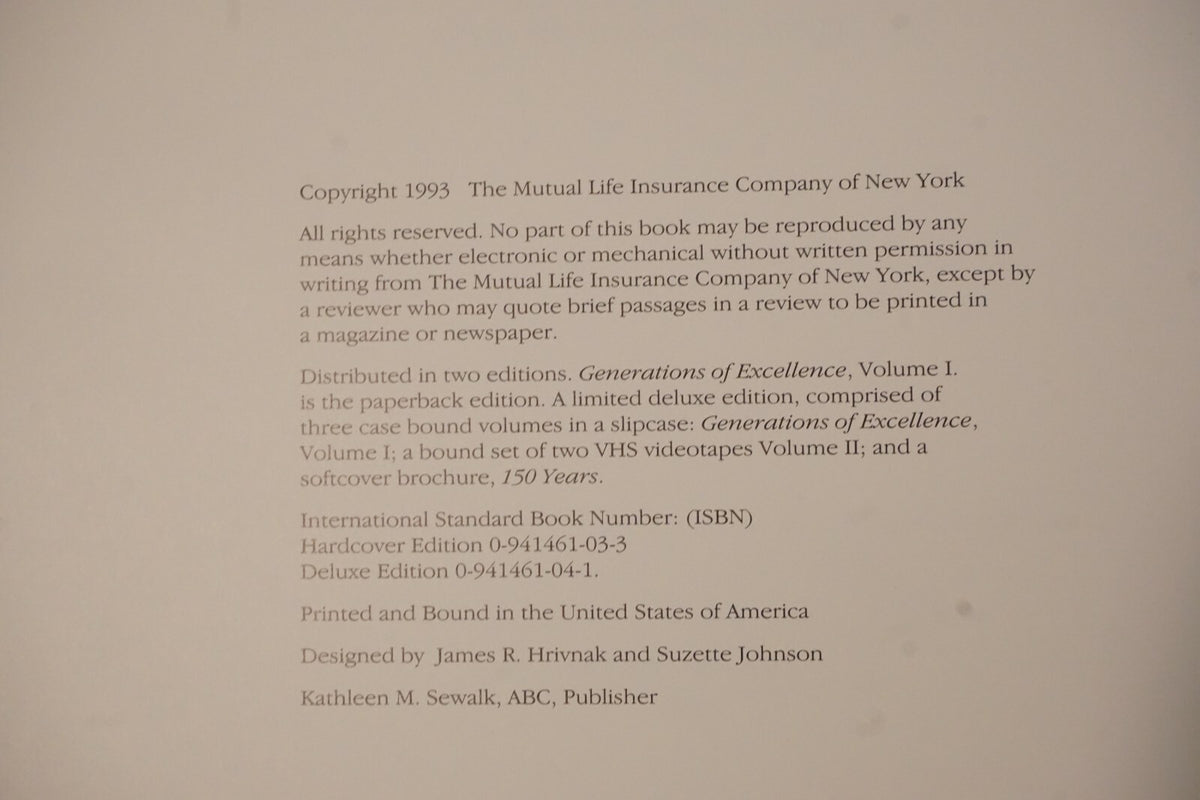 Generations of Excellence Volumes 1 and 2 -  Mutual Life of New York Box Set