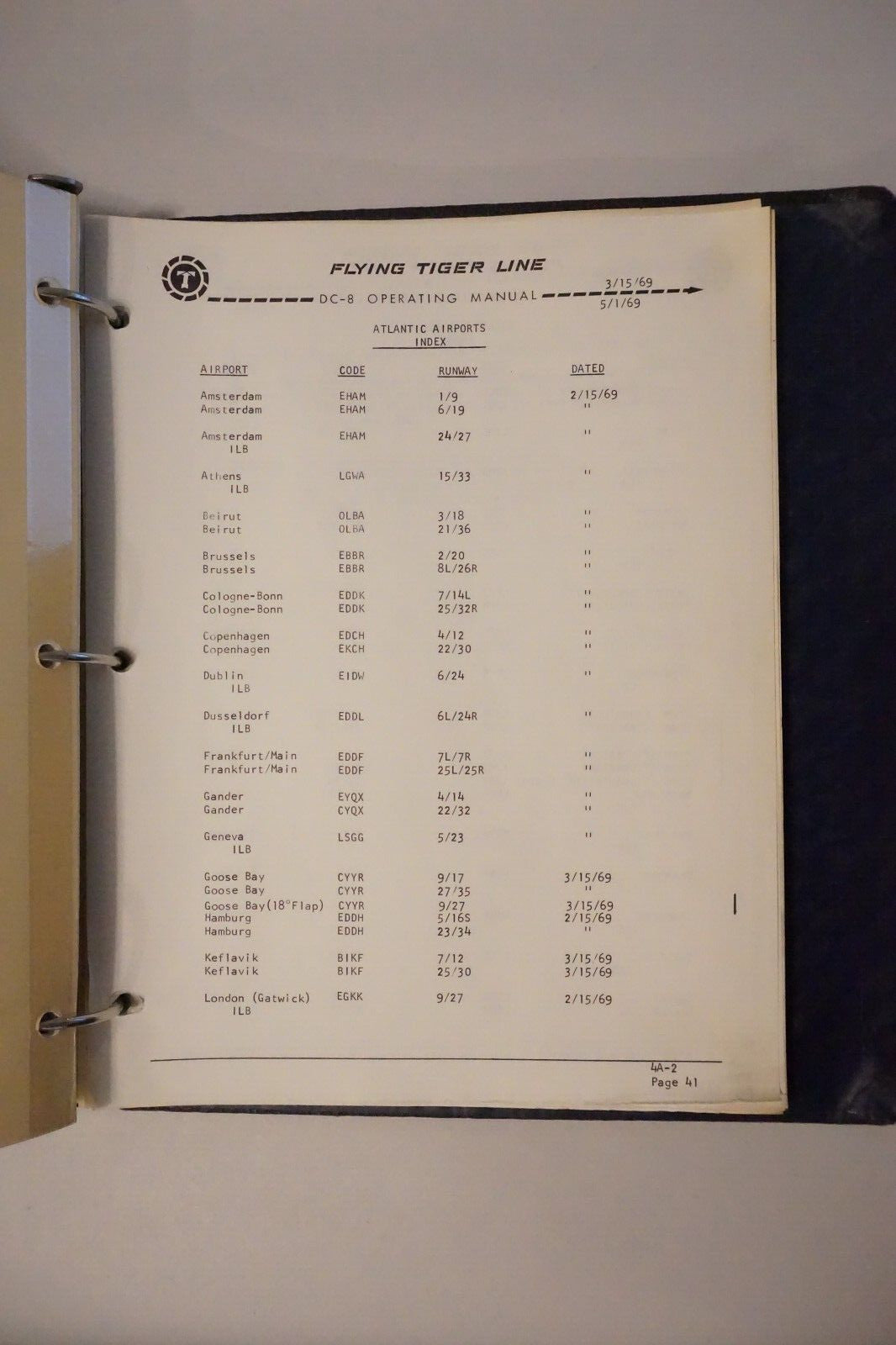 Flying Tiger Line Douglas DC-8 Operating Manual 1969