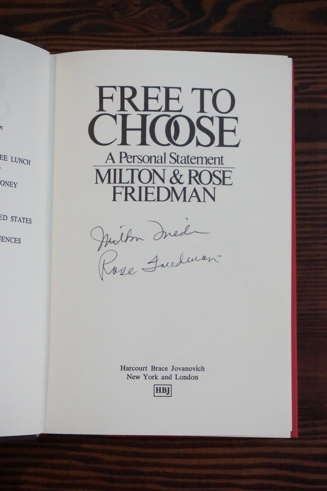 Free to Choose by Milton and Rose Friedman 1980 Signed HC DJ