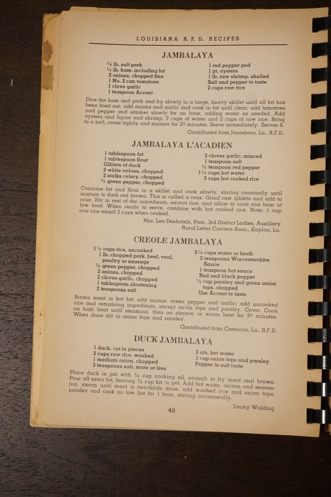 Rare Louisiana RFD Recipes Cookbook 1956 Spiralbound Creole