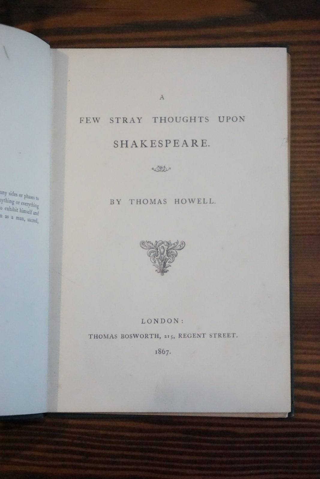 A Few Stray Thoughts upon Shakespeare Thomas Howell 1867 London Bosworth