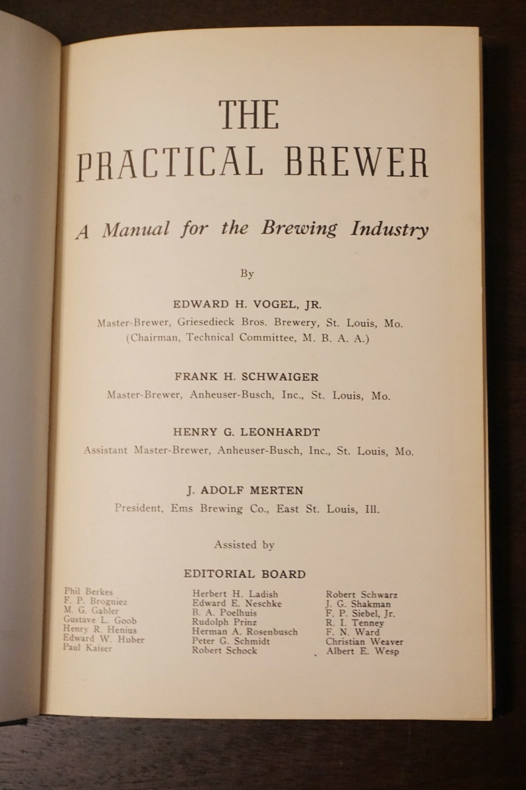 The Practical Brewer by Edward Vogel 1946 Master Brewers Association 1st Ed HC