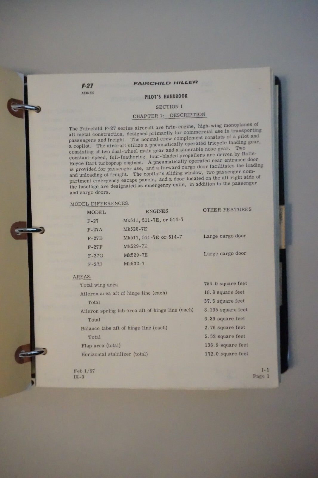 Fairchild Hiller F-27 Pilot's Handbook 1968
