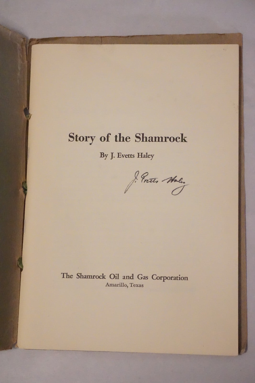 The Story of Shamrock by J. Evetts Haley 1954 Signed Softcover
