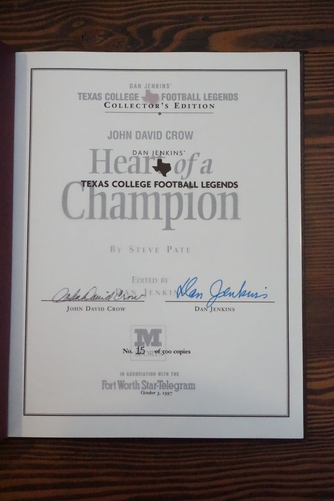 John David Crow: Heart of a Champion by Steve Pate 1997 Signed HC