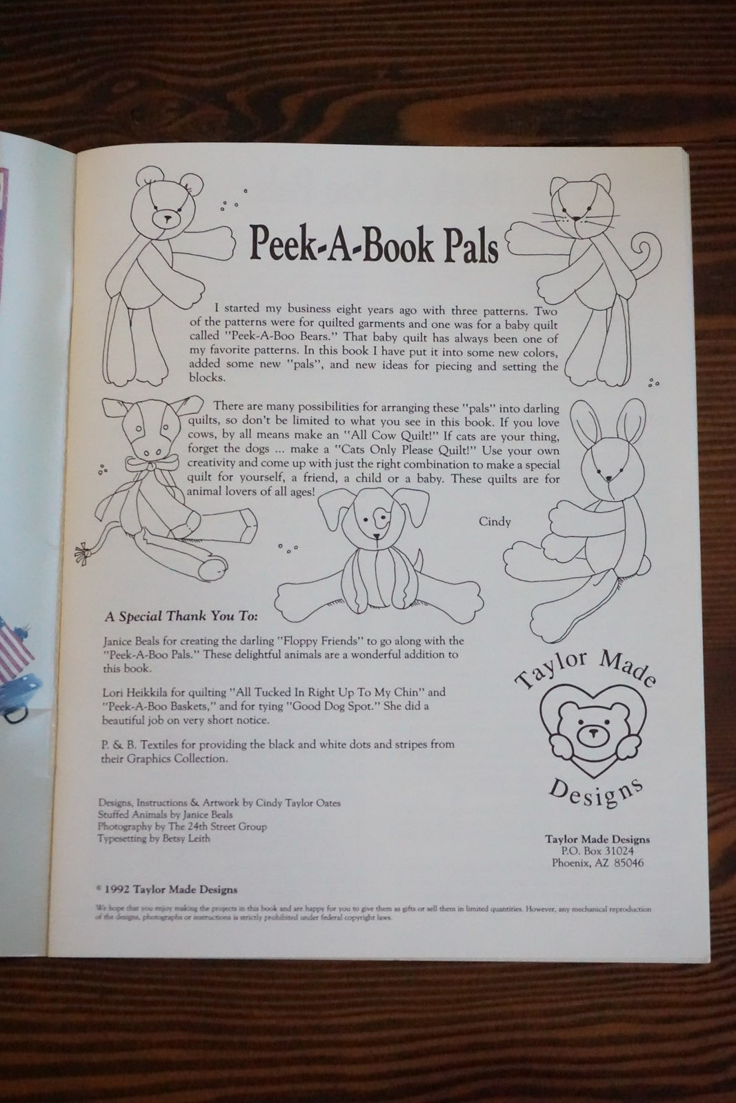 Peek-A-Boo Pals Cindy Taylor Oates Taylor Made Designs Quilt Pattern Booklet