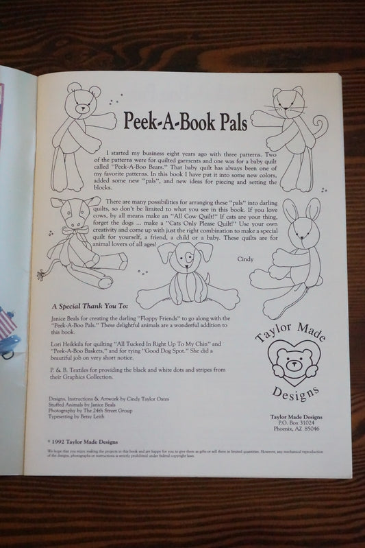 Peek-A-Boo Pals Cindy Taylor Oates Taylor Made Designs Quilt Pattern Booklet
