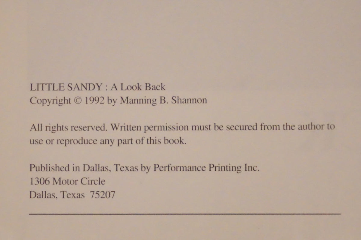Little Sandy: A Look Back by Manning Shannon 1992 Hardcover