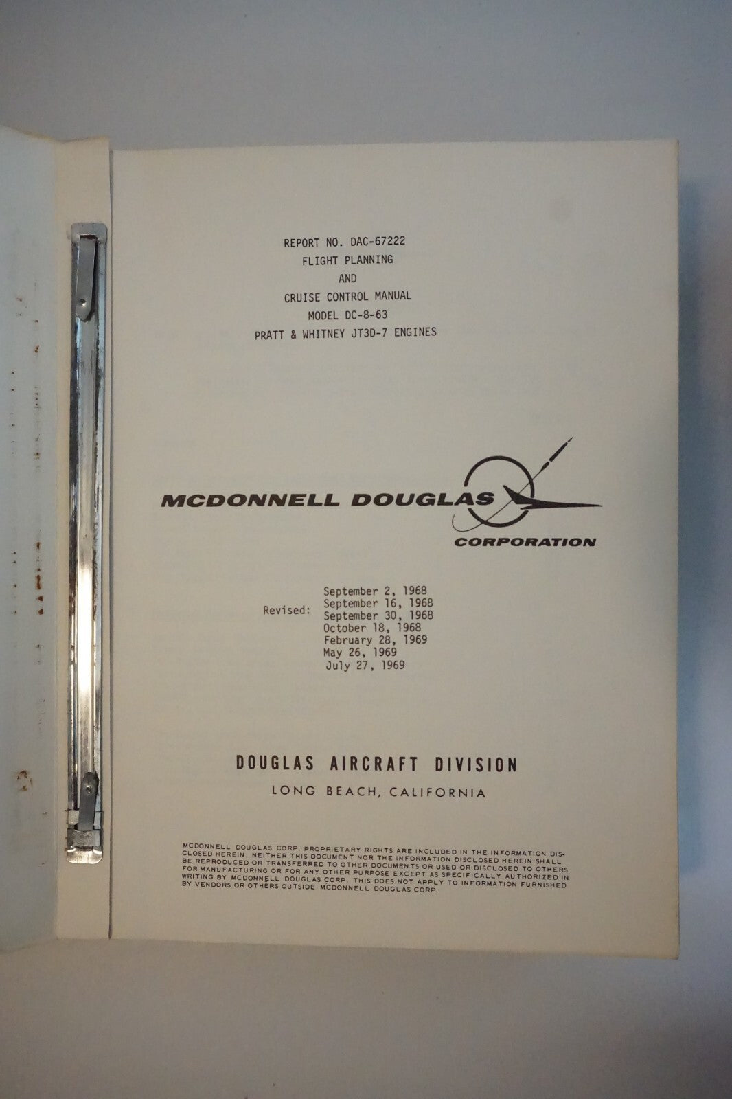McDonnell Douglas DC-8-63 Flight Planning and Cruise Control Manual 1969
