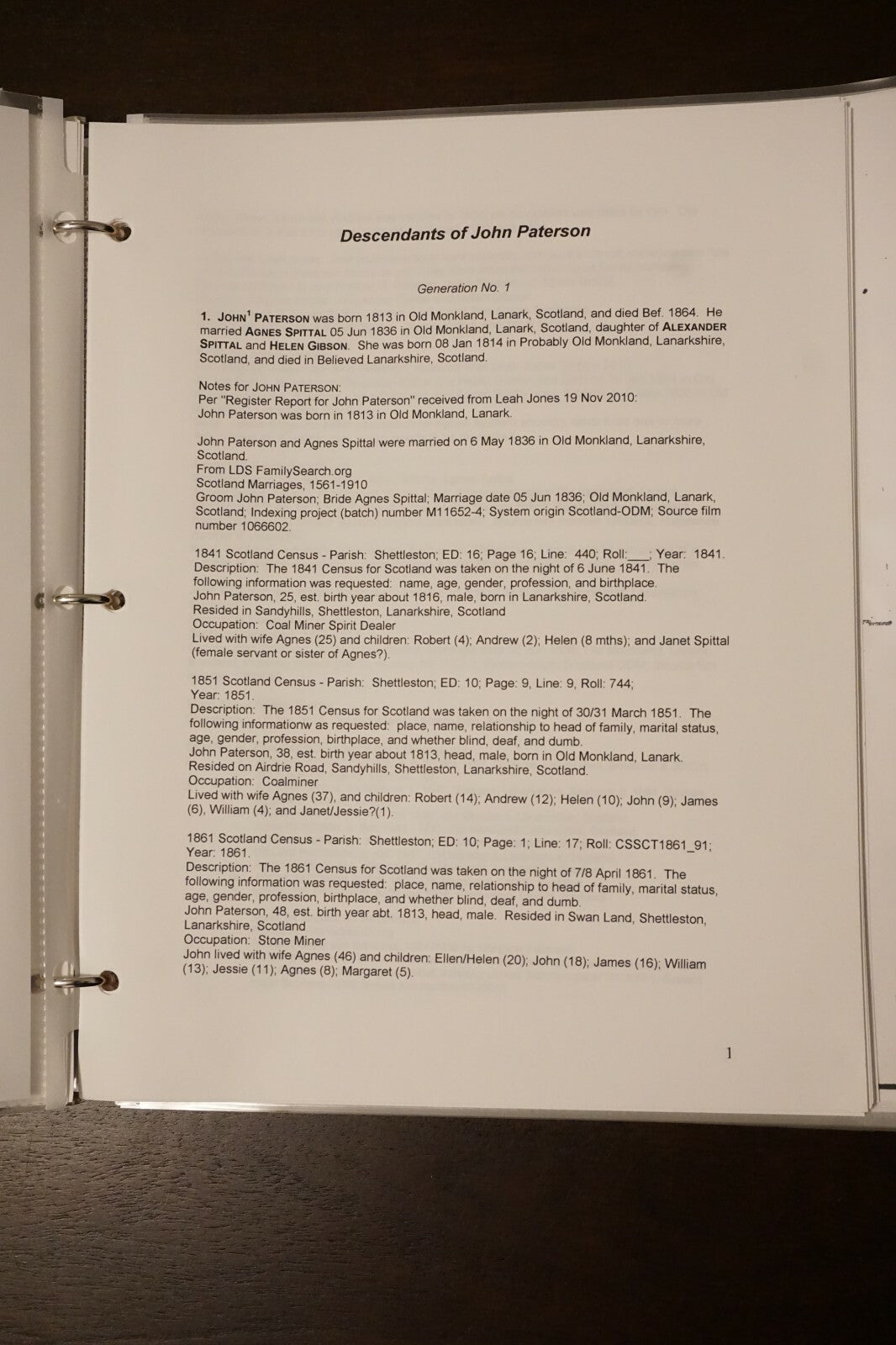 Robert Spittal Patterson and Margaret Walker Genealogy by Prestley and Sandy Mor