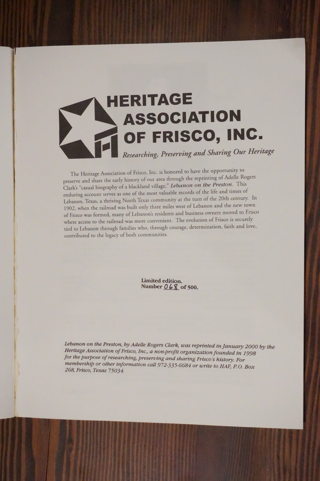 Lebanon on the Preston Clark Limited Reprint 068 of 500 Frisco Texas