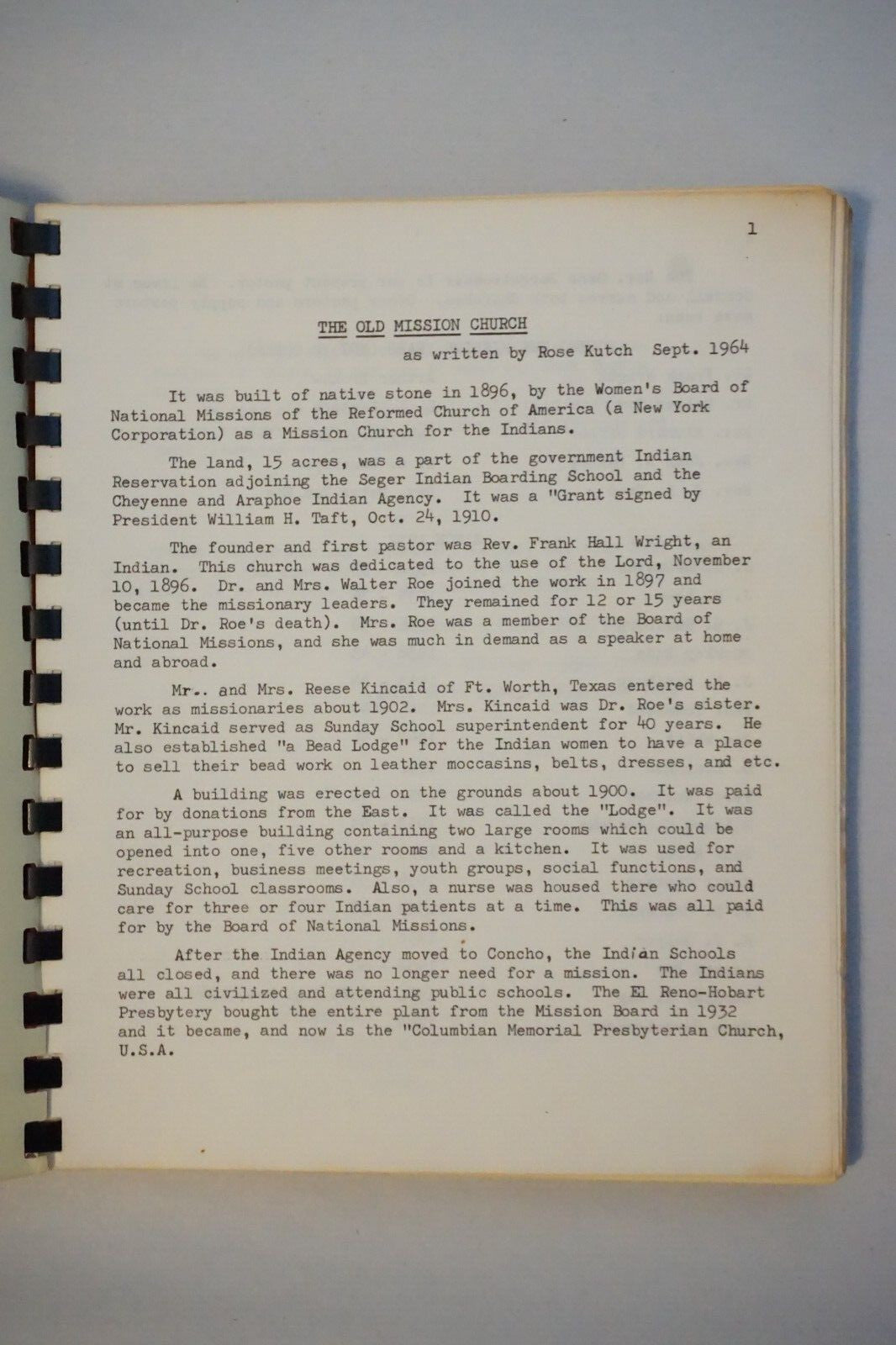 Rare - The Columbian Memorial Presbyterian Church Colony, Oklahoma Cookbook 1964